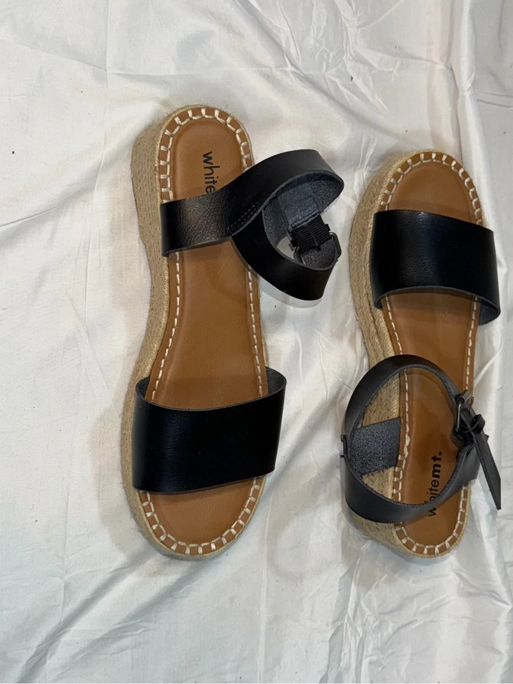 White Mountain Black Espadrille Wedge Sandals Women's 11 Ankle Strap Platform